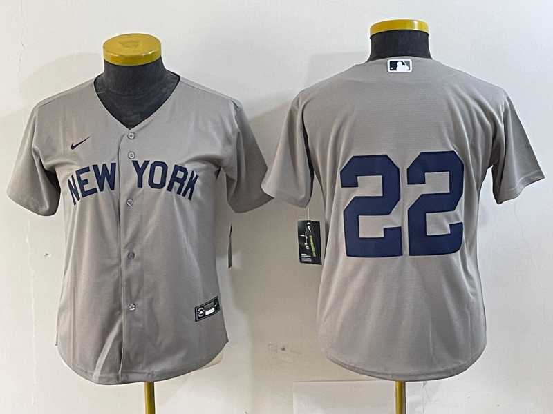 Womens New York Yankees #22 Juan Soto Gray Field of Dreams Cool Base Jersey->mlb womens jerseys->MLB Jersey